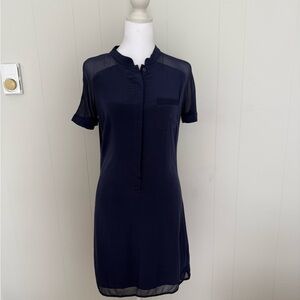 Navy Short Sleeve Shirt Dress - Classic Shift